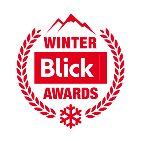 Rotes Logo der Blick Winter Awards mit Lorbeerkranz auf der Seite Auszeichnungen Aletsch Arena.