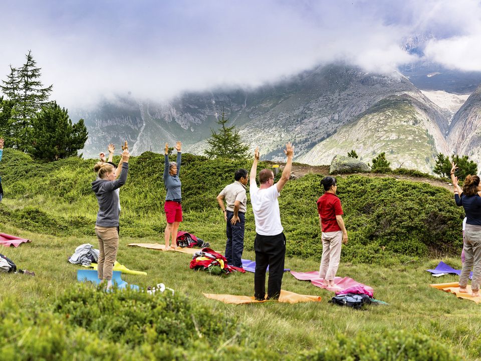 Yoga im Aletschwald in der Aletsch Arena